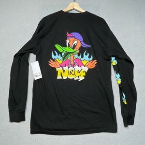 Neff Long Sleeve Shirt Men Medium Graphic Flame Black‎ Skate Streetwear Y2K NWT